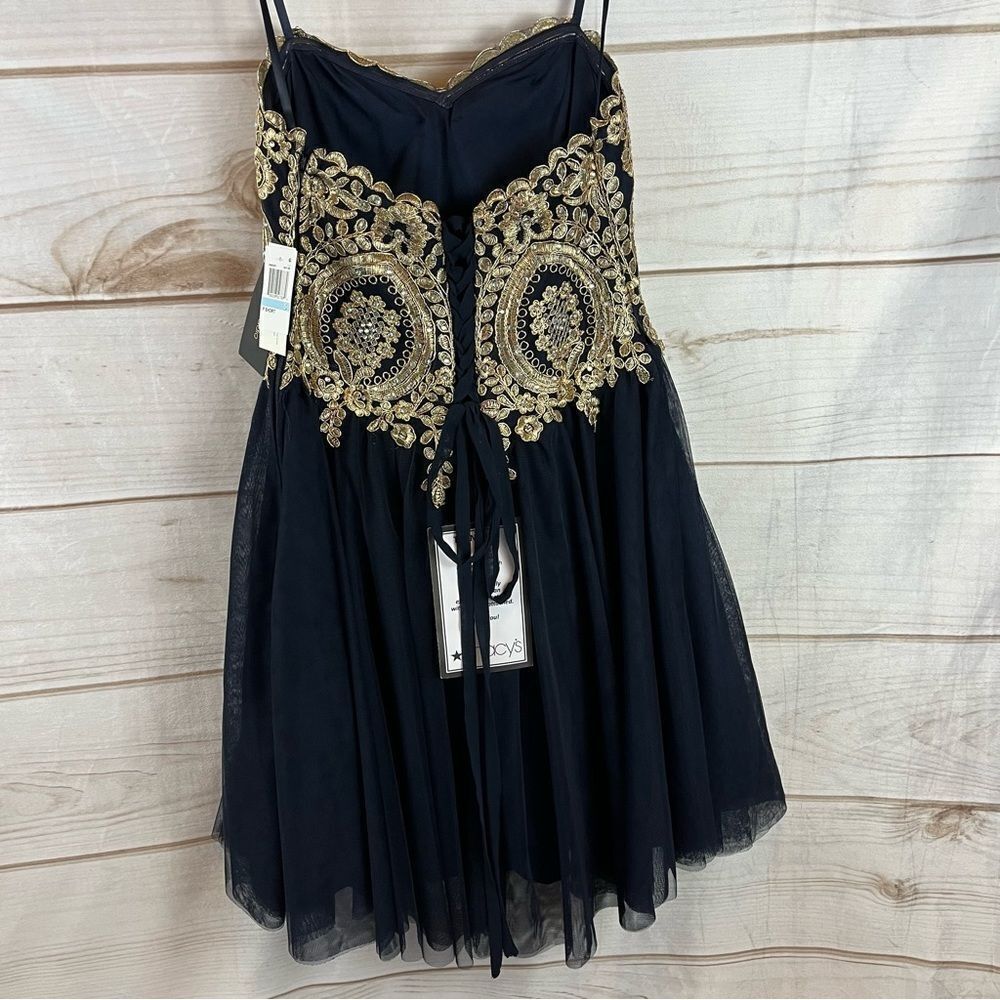 City Studio Special Occasion Strapless Dress Juniors Navy & Gold 5 NWT - Picture 3 of 14